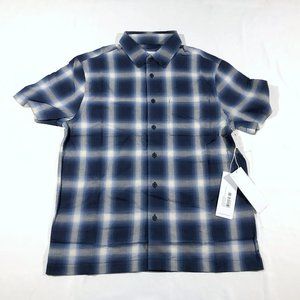 SATURDAYS NYC Bruce Ombre Plaid Short Sleeve Shirt Blue Button Collar Shirt Sz S